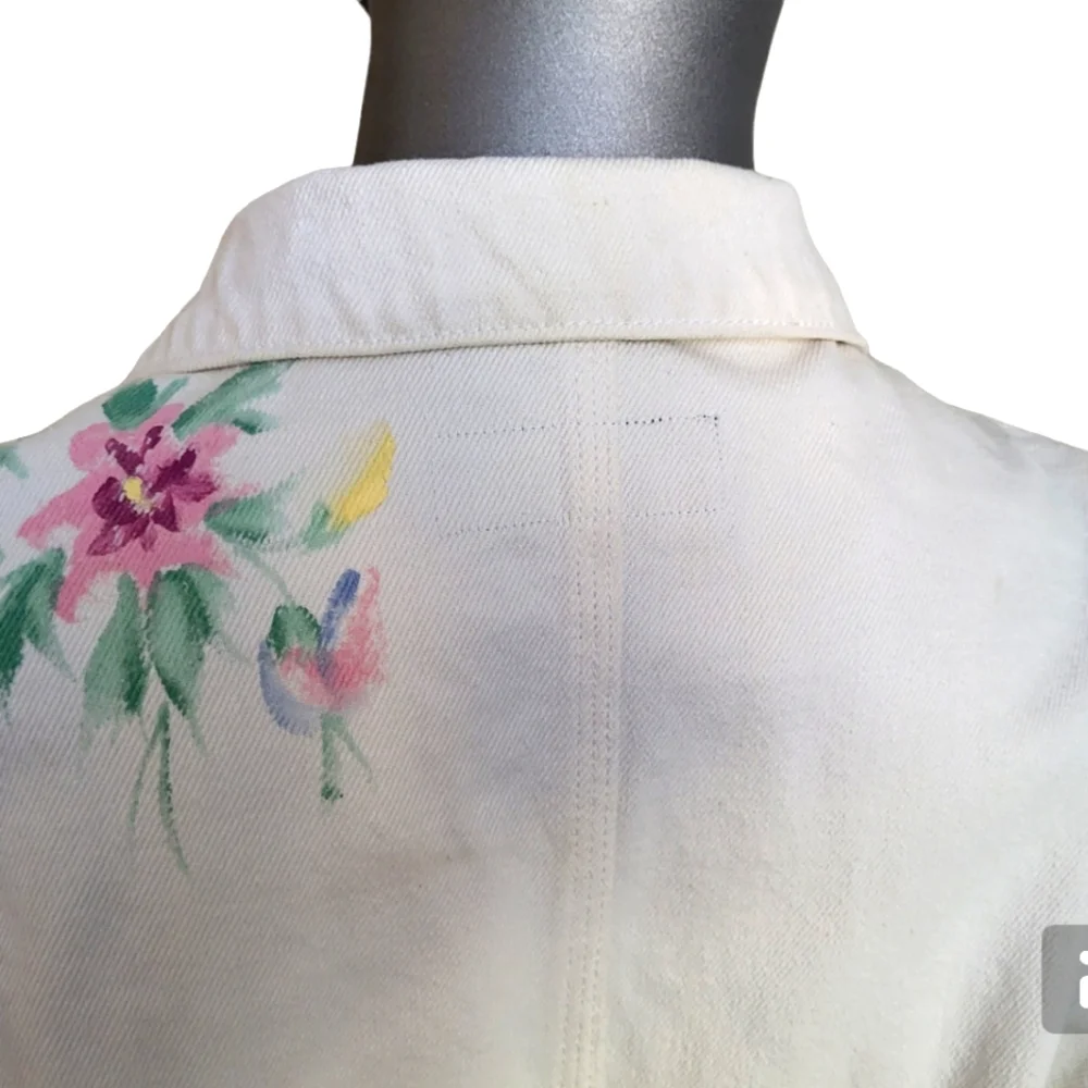 360. Polo Ralph Lauren Painted White Denim Jean Jacket - Size Large - Picture 5 of 7